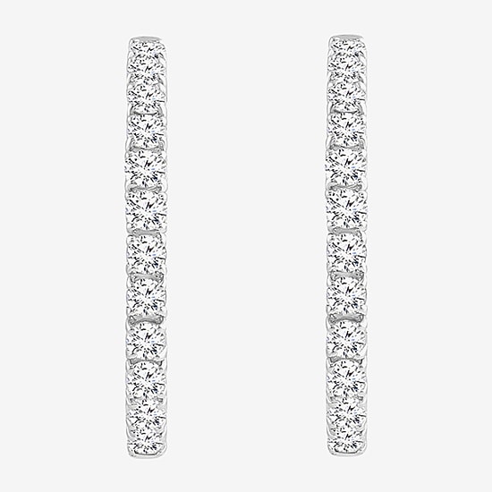 (I, Si2) Womens 1 CT. T.W. Lab Grown White Diamond Sterling Silver 22mm Round Hoop Earrings