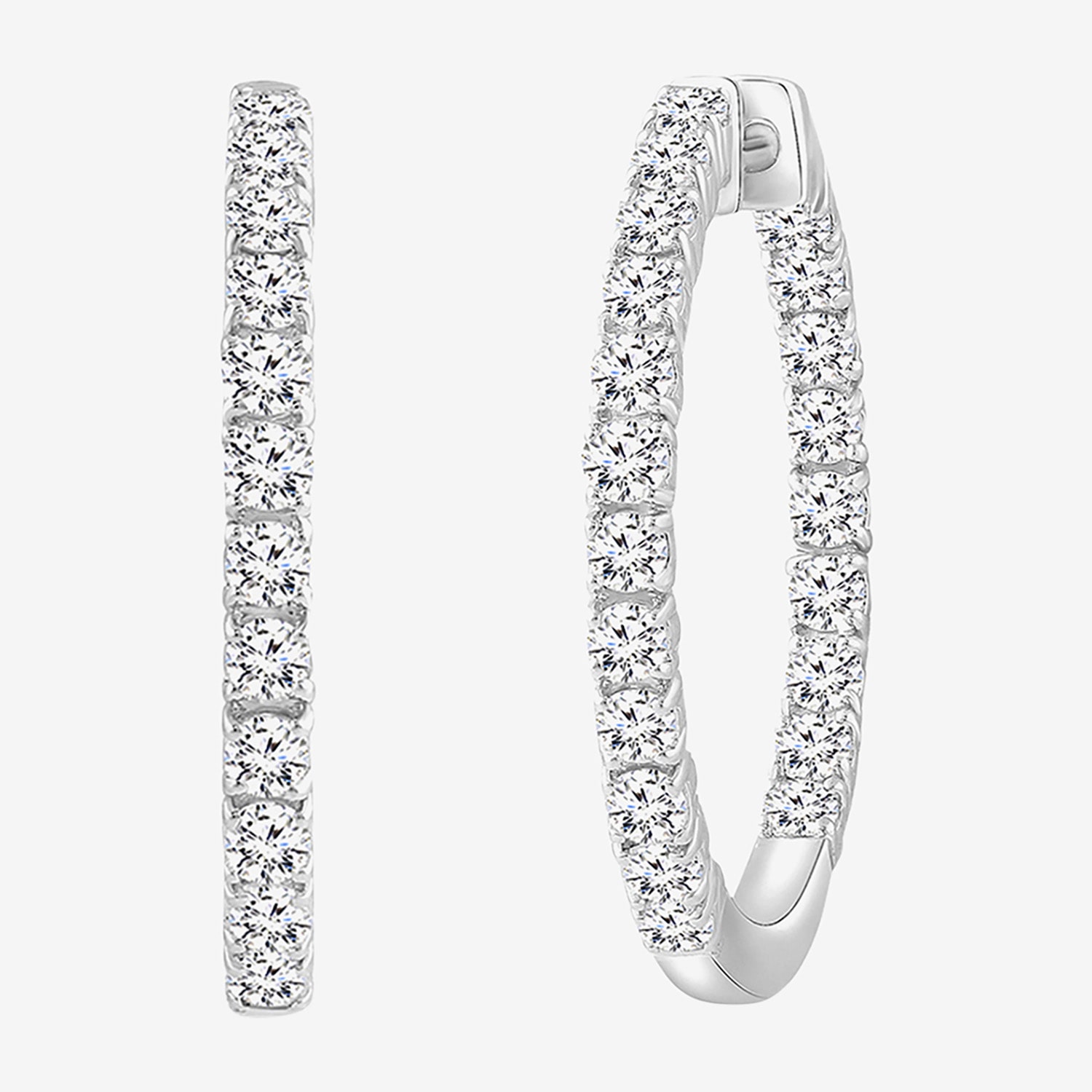 (I, Si2) Womens 1 CT. T.W. Lab Grown White Diamond Sterling Silver 22mm Round Hoop Earrings