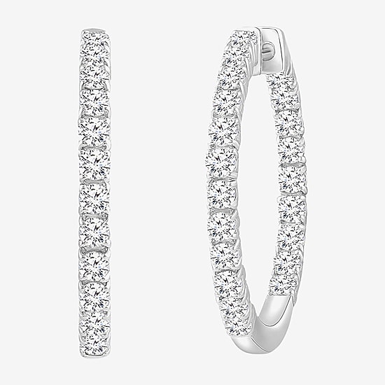 (I, Si2) Womens 1 CT. T.W. Lab Grown White Diamond Sterling Silver 22mm Round Hoop Earrings