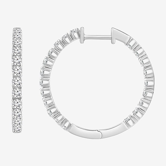 (I, Si2) Womens 1 CT. T.W. Lab Grown White Diamond Sterling Silver 22mm Round Hoop Earrings