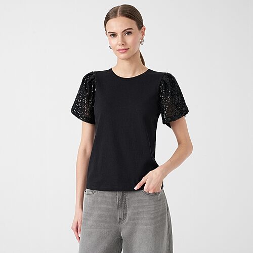 RM Rebecca Minkoff Womens Round Neck Short Sleeve T-Shirt, Large, Black
