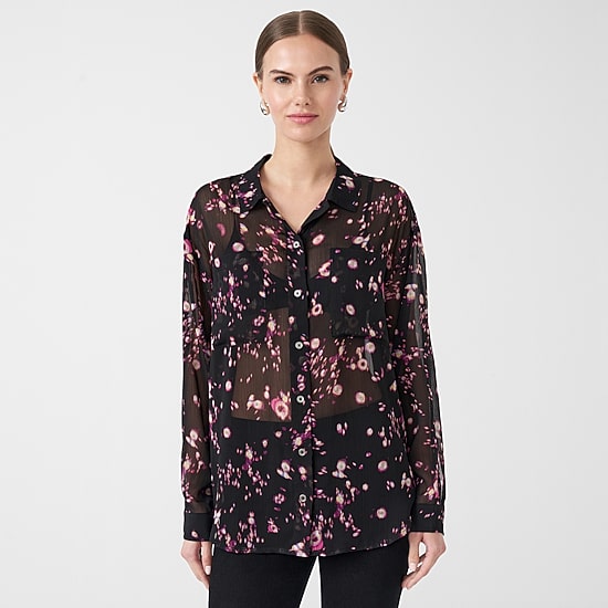 RM Rebecca Minkoff Womens Cuffed Long Sleeve Regular Fit Button-Down Shirt