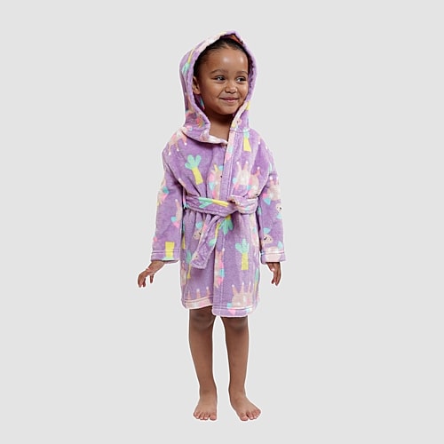 Dream Big Peace Out Girls Plush Long Sleeve Mid Length Robe, 2t, Purple