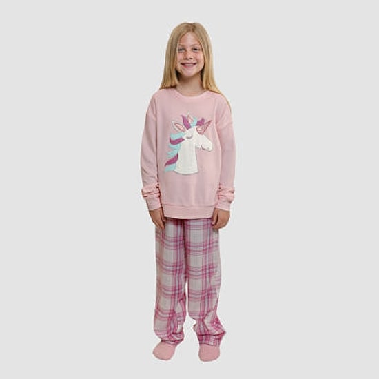 Dream Big Peace Out Little & Big Kid Girls Velour Crew Neck Long Sleeve 3-pc. Pajama Set