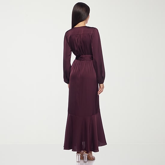 Premier Amour Womens High-Low V Neck Long Sleeve Puffed Maxi Dress