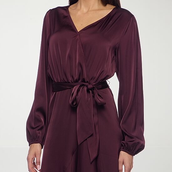 Premier Amour Womens High-Low V Neck Long Sleeve Puffed Maxi Dress
