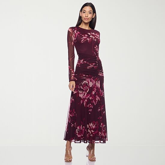 Premier Amour Womens Scoop Neck Long Sleeve Floral Sheath Dress