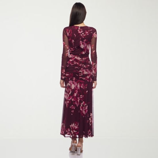 Premier Amour Womens Scoop Neck Long Sleeve Floral Sheath Dress
