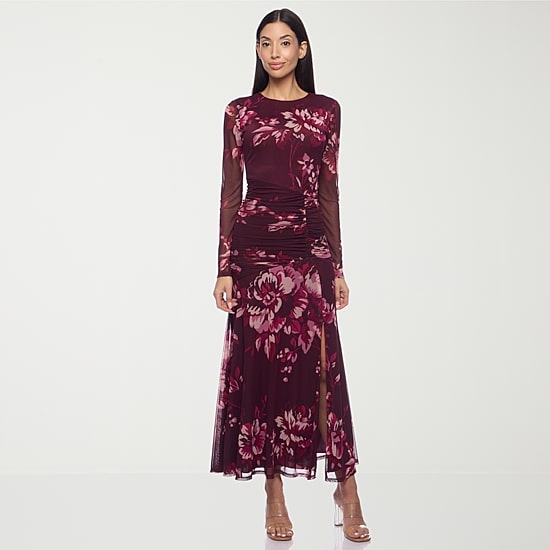 Premier Amour Womens Scoop Neck Long Sleeve Floral Sheath Dress