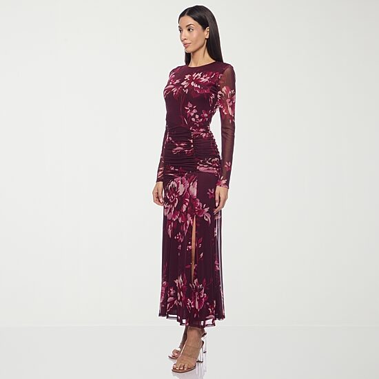 Premier Amour Womens Scoop Neck Long Sleeve Floral Sheath Dress