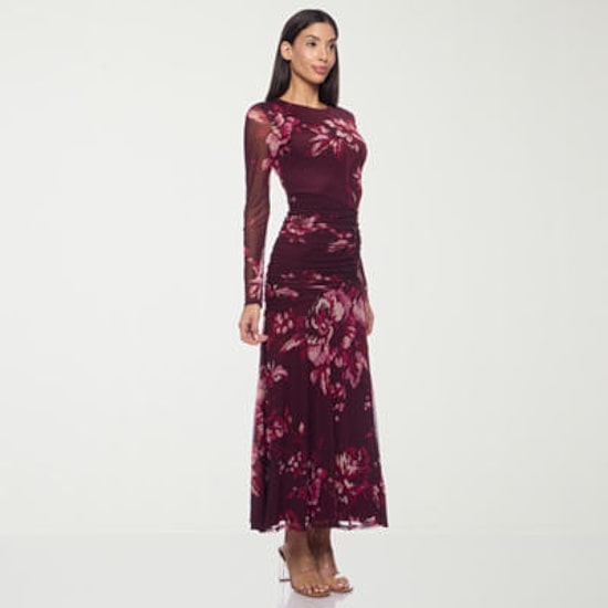 Premier Amour Womens Scoop Neck Long Sleeve Floral Sheath Dress