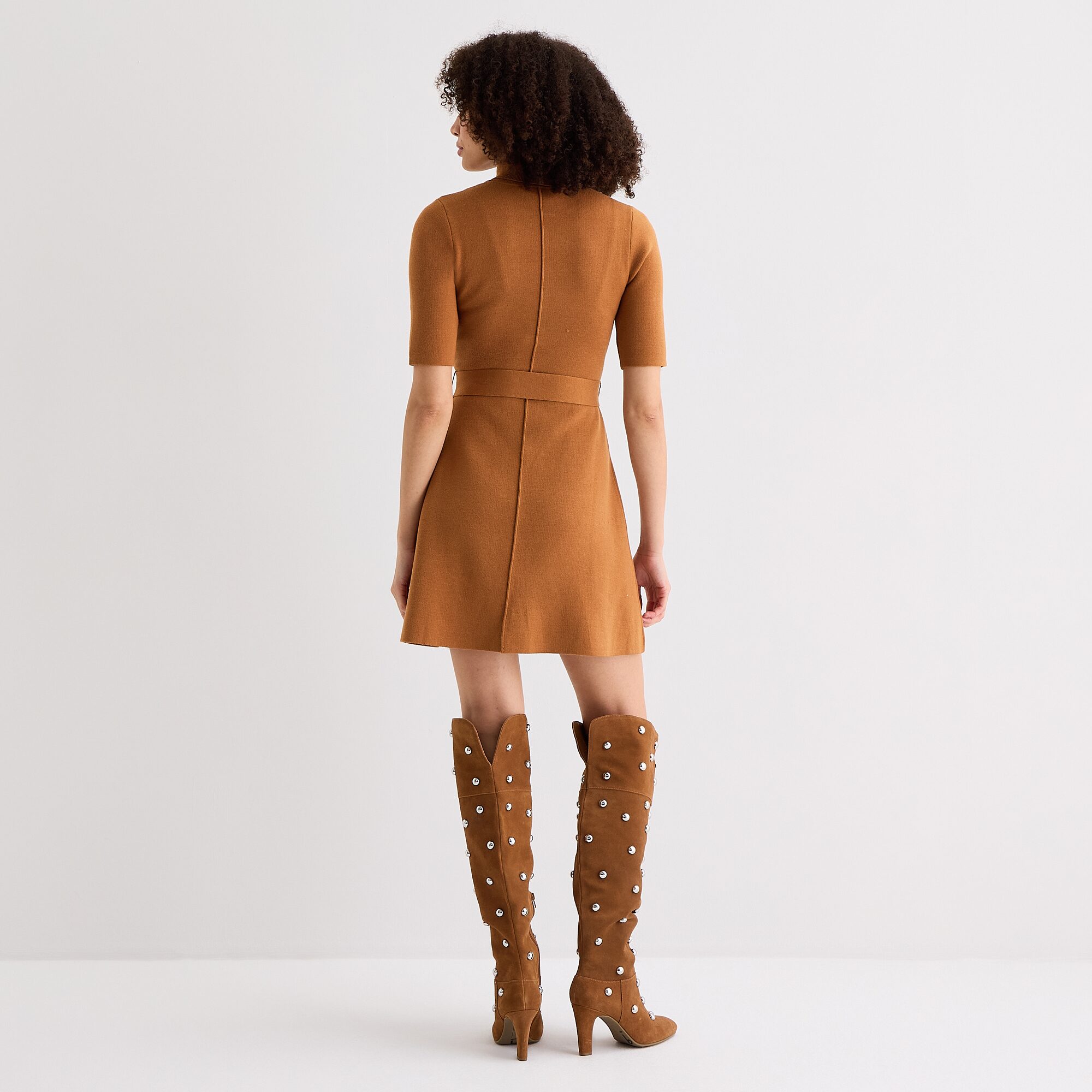 Willow Glenn Womens Short Sleeve Belted Sweater Dress