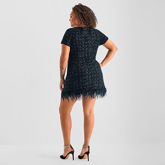 Bob Mackie Womens Plus Short Sleeve A-Line Dress