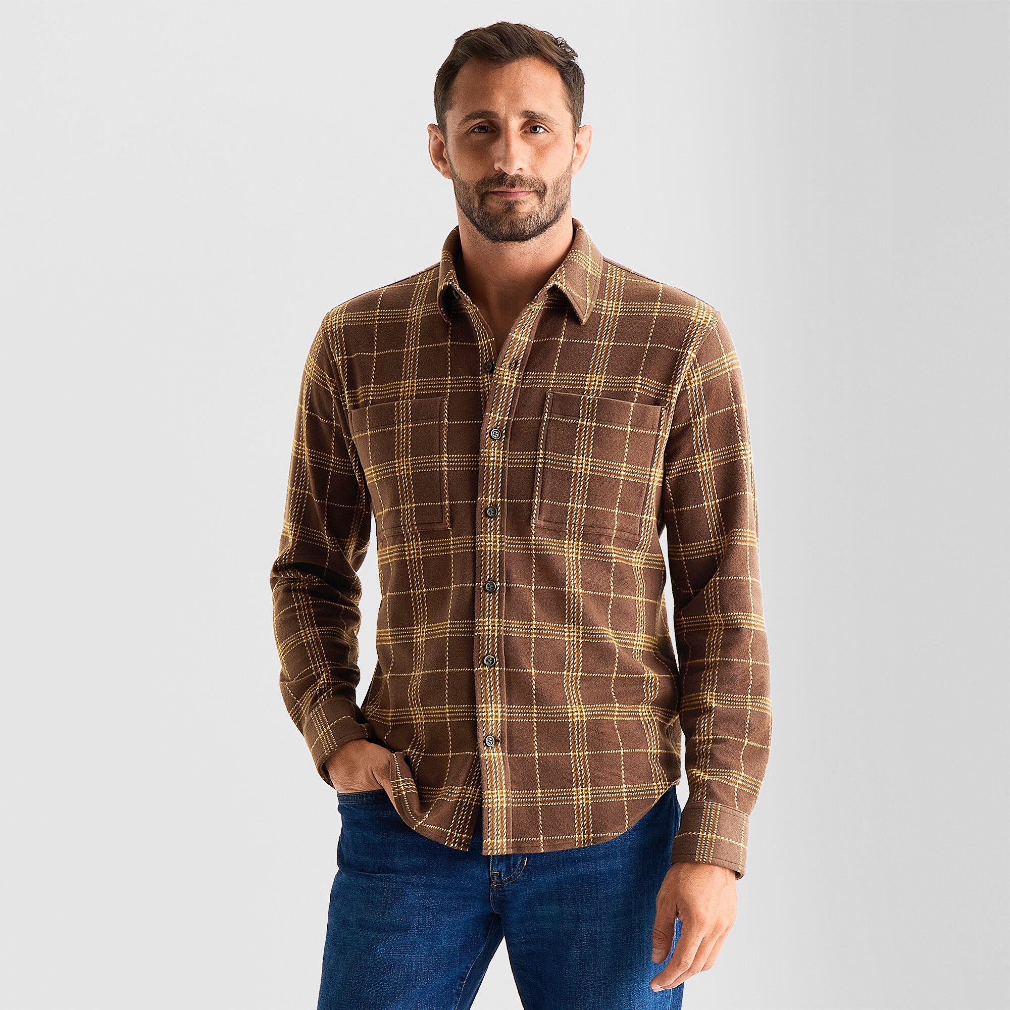 mutual weave Cozy Knit Mens Long Sleeve Regular Fit Button-Down Shirt