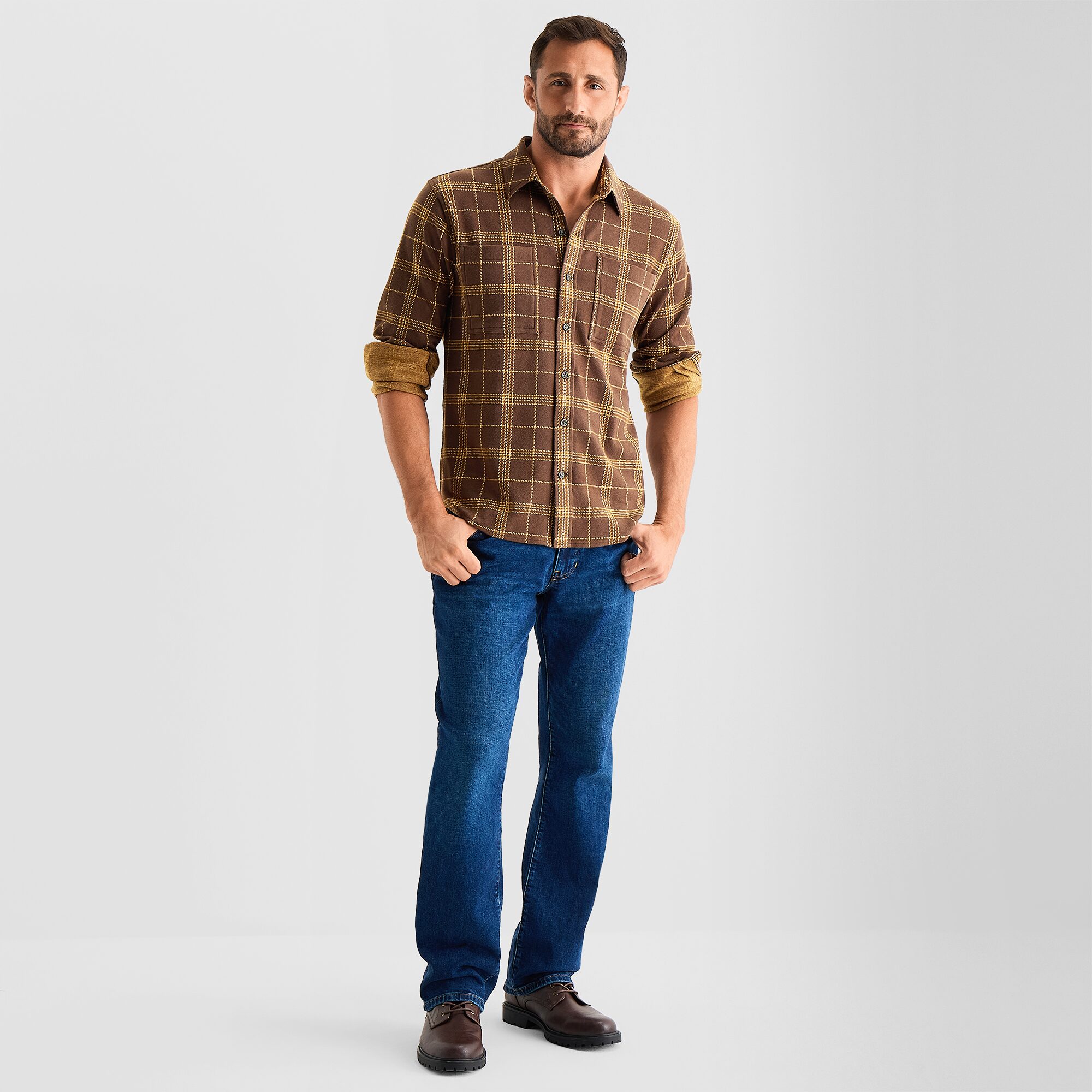 mutual weave Cozy Knit Mens Long Sleeve Regular Fit Button-Down Shirt