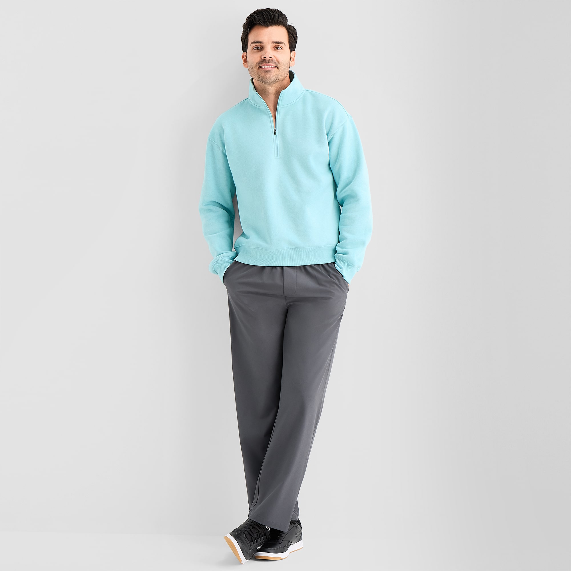 Xersion Quick Dry Cotton Blend Fleece Mens Mock Neck Long Sleeve Active Quarter-Zip Pullover