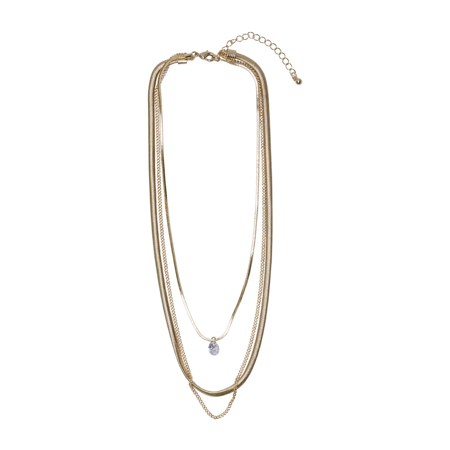 Bold Elements Silver Tone Three Row Womens 15 Inch Cable Chain Necklace