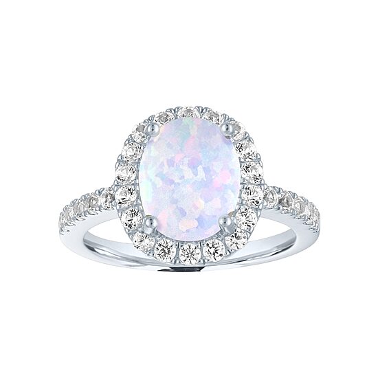 Womens Lab Created White Opal Sterling Silver Cocktail Ring