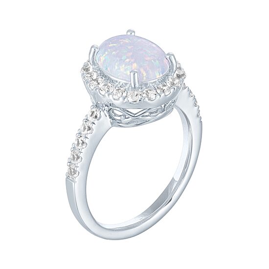 Womens Lab Created White Opal Sterling Silver Cocktail Ring