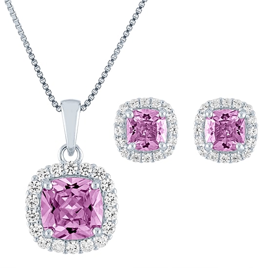 Womens Lab Created Pink Sapphire Sterling Silver Jewelry Set