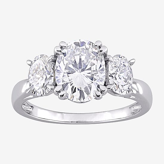 Womens 3 CT. T.W. Lab Created White Moissanite 10K Gold 3-Stone Engagement Ring