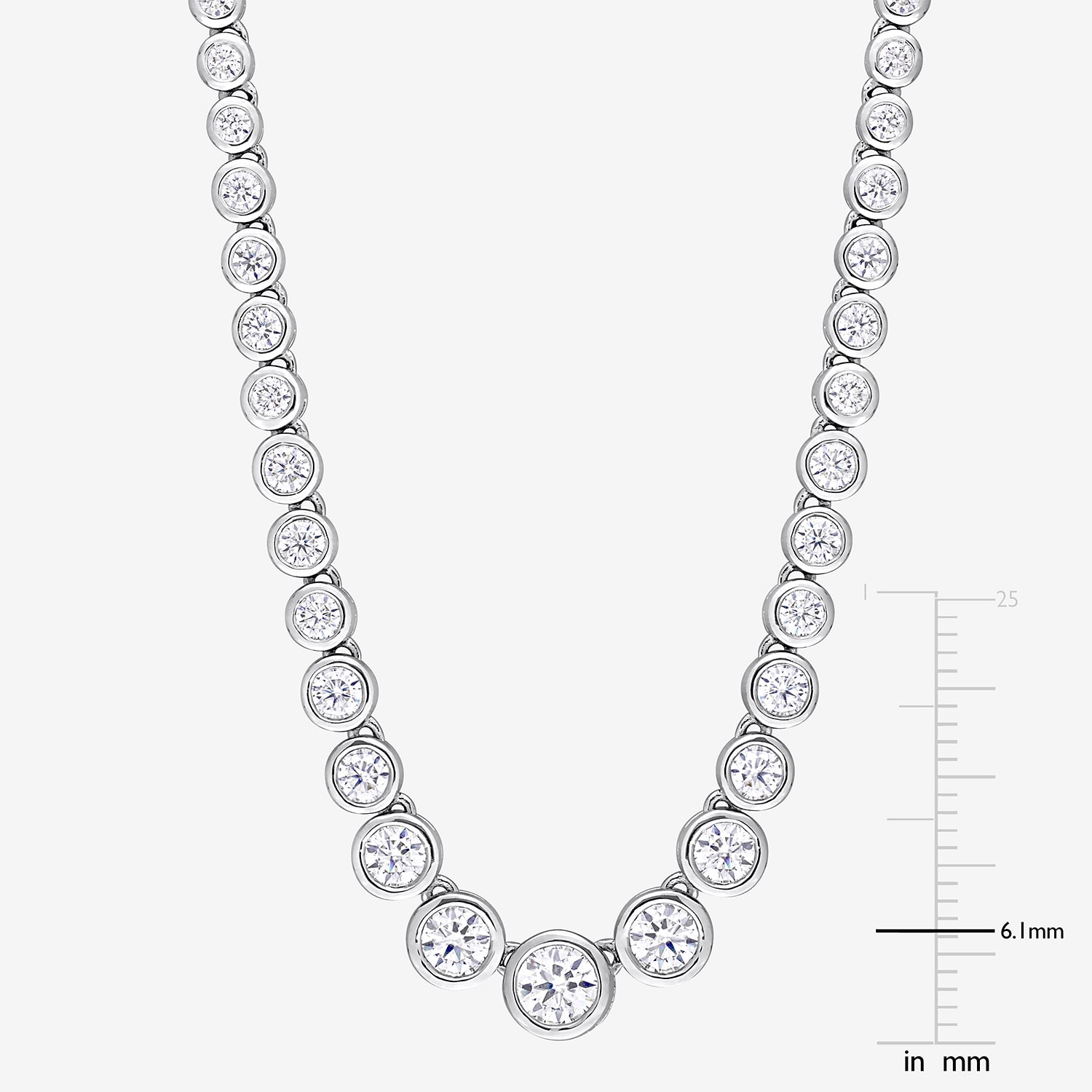 Womens White Moissanite Sterling Silver 17 Inch Tennis Necklace