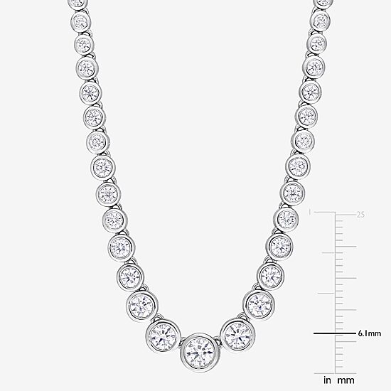 Womens White Moissanite Sterling Silver 17 Inch Tennis Necklace