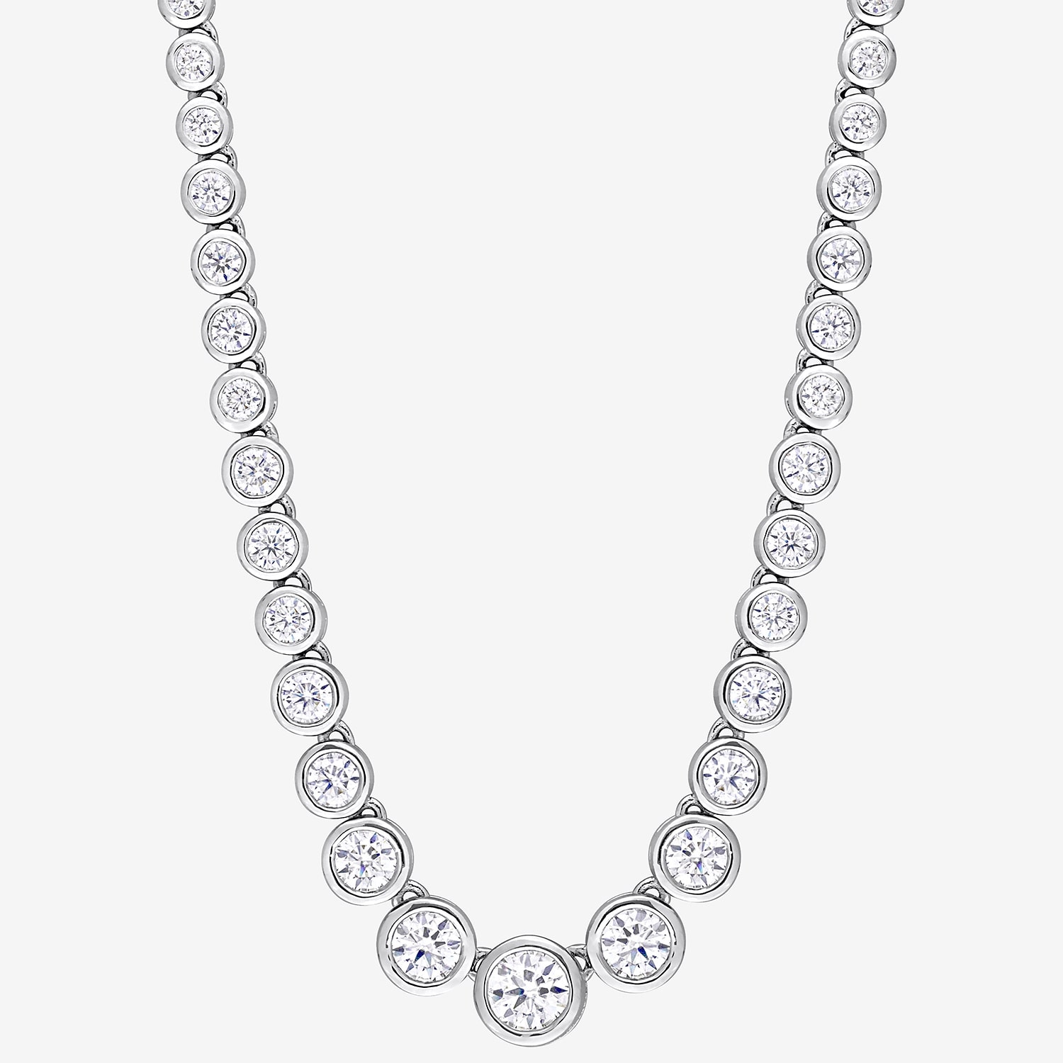 Womens White Moissanite Sterling Silver 17 Inch Tennis Necklace
