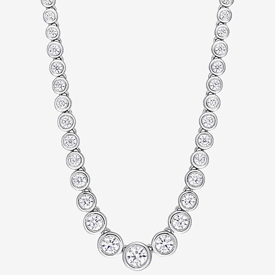 Womens White Moissanite Sterling Silver 17 Inch Tennis Necklace