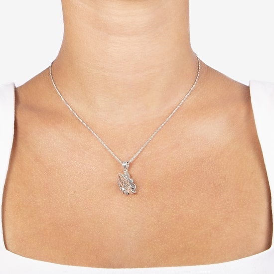Bali Inspired Womens Sterling Silver Butterfly 16 Inch Pendant Necklace