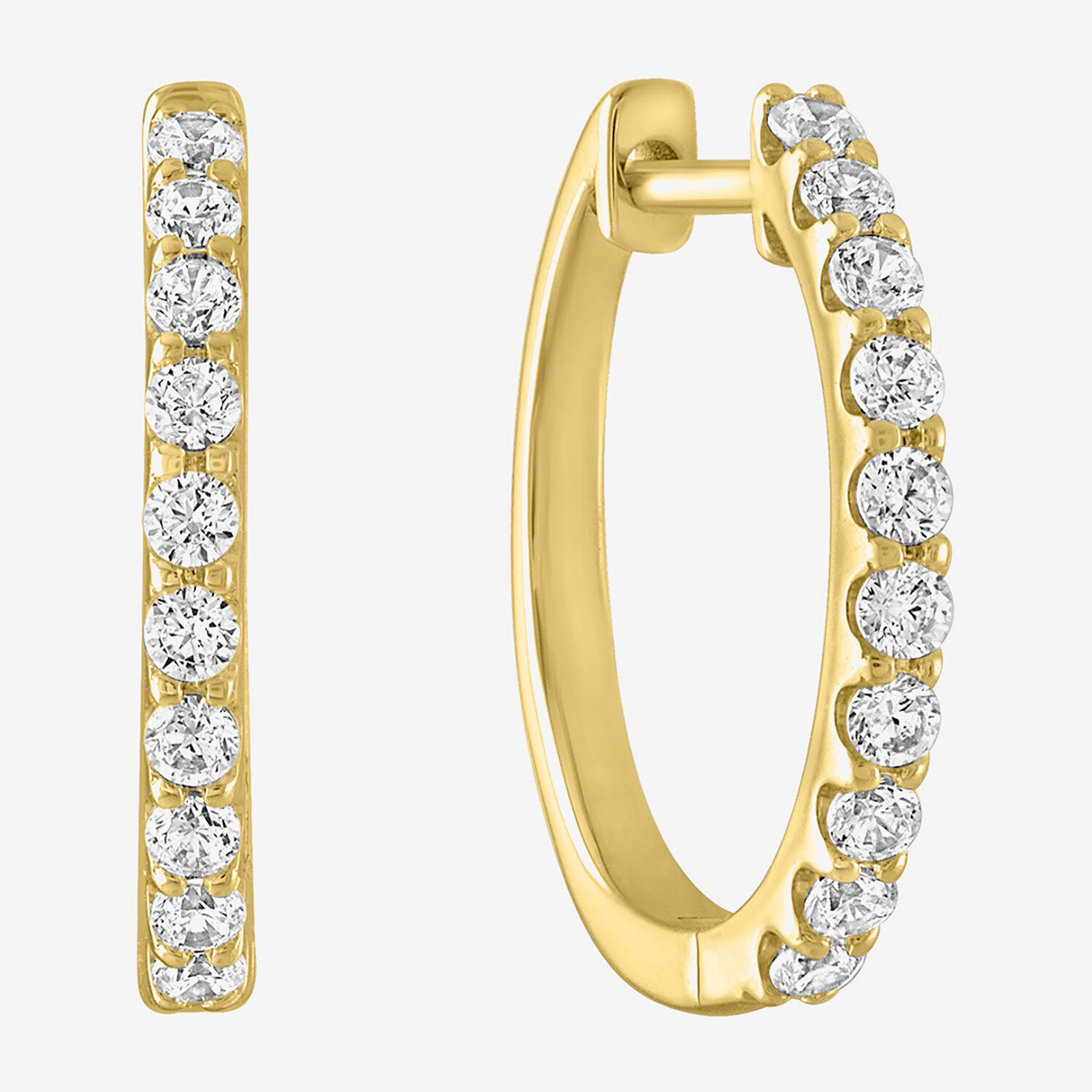 (G-H / Si2-I1) Womens 1/3 CT. T.W. Lab Grown Diamond 10K Gold 15mm Hoop Earrings