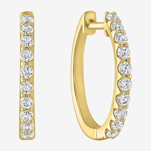 (G-H / Si2-I1) Womens 1/3 CT. T.W. Lab Grown Diamond 10K Gold 15mm Hoop Earrings, One Size, Yellow