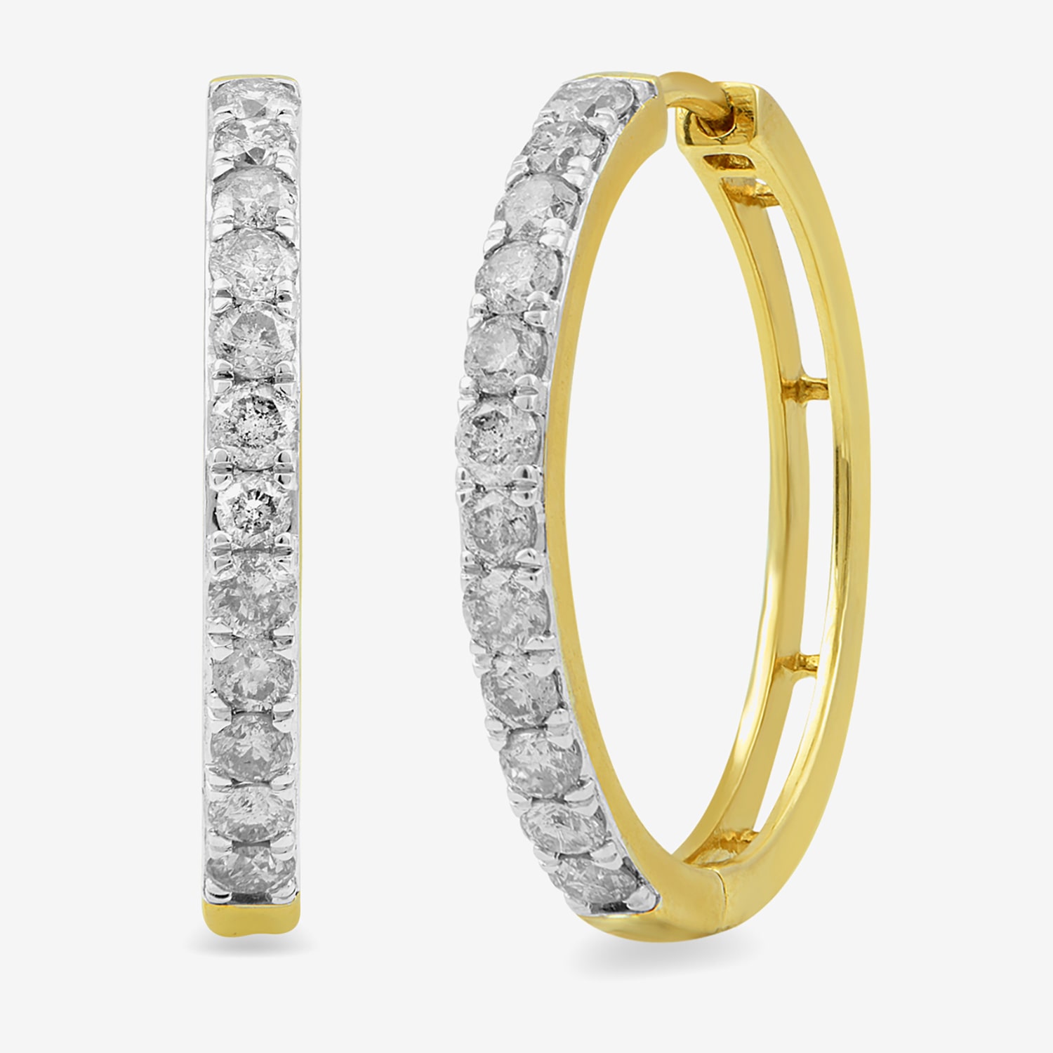 1 CT. T.W. Natural White Diamond 10K or 14K White, Yellow, or Rose Gold 22.5mm Hoop Earrings