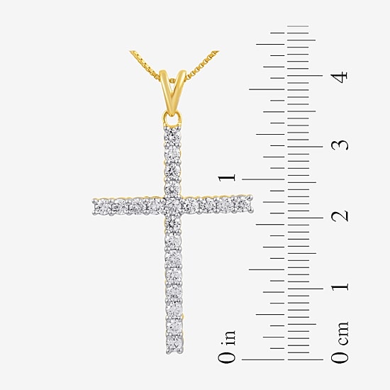 Womens 1 CT.T.W. Natural Diamond 14K Yellow Gold Cross Pendant Necklace