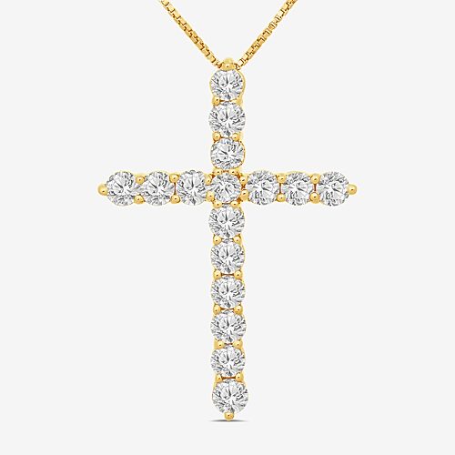 Womens 2 CT. T.W. Natural White Diamond 10K Gold Cross 18 Inch Pendant Necklace, One Size, Yellow