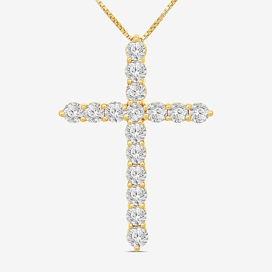 Womens 2 CT. T.W. Natural White Diamond 10K Gold Cross 18 Inch Pendant Necklace