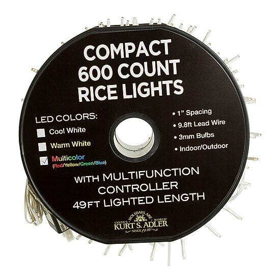 Kurt Adler 600l 49.2 Foot Multicolored Led Rice String Lights
