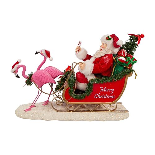 Kurt Adler 10in Flamingos Pulling Sleigh Christmas Santa Figurine In Red