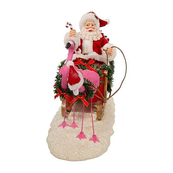 Kurt Adler 10in Flamingos Pulling Sleigh Christmas Santa Figurine