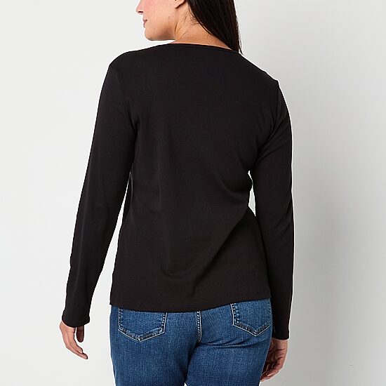 Liz Claiborne Womens Crew Neck Long Sleeve T-Shirt
