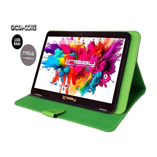 LINSAY® 10.1 Octa Core 128Gb Android 15 Tablet Green Case
