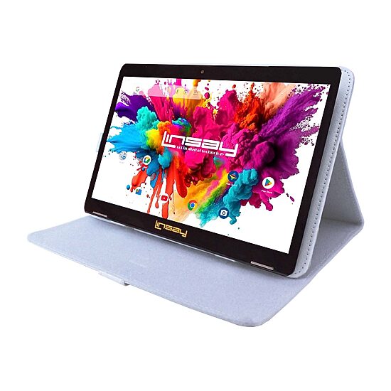 LINSAY® 10.1 Octa Core 128Gb Android 15 Tablet White Case