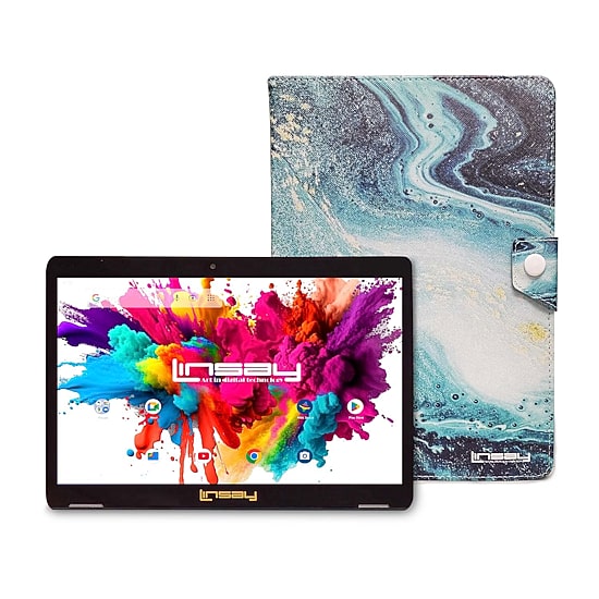 LINSAY® 10.1 Octa Core 128Gb Android 15 Tablet Ocean Case