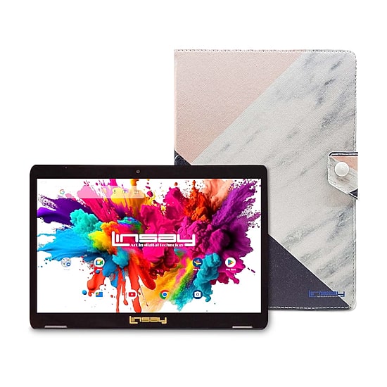 LINSAY® 10.1 Octa Core 128Gb Android 15 Tablet Black Pink Case