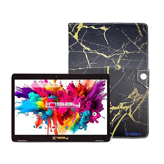 LINSAY® 10.1 Octa Core 128Gb Android 15 Tablet Bla Gold Case