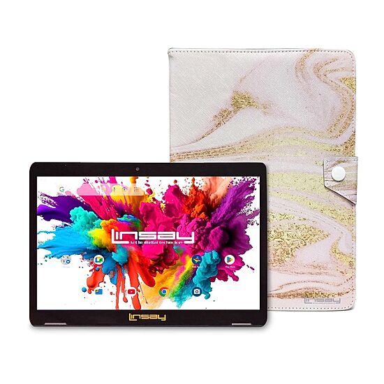 LINSAY® 10.1 Octa Core 128Gb Android 15 Tablet Pink Case