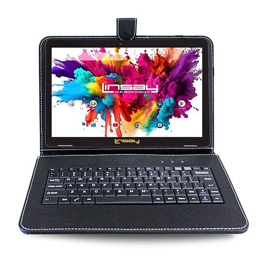 LINSAY® 10.1 Octa Core 128Gb Android 15 Tablet Black Keyboard