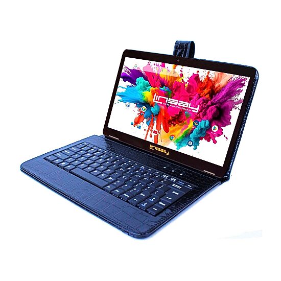 LINSAY® 10.1 Octa Core 128Gb Android 15 Tablet Black Croc Keyboard