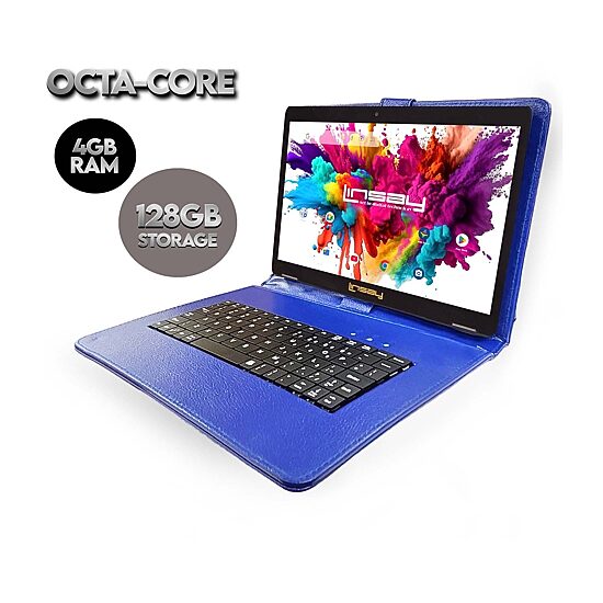 LINSAY® 10.1 Octa Core 128Gb Android 15 Tablet Blue Keyboard