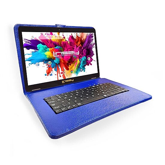 LINSAY® 10.1 Octa Core 128Gb Android 15 Tablet Blue Keyboard